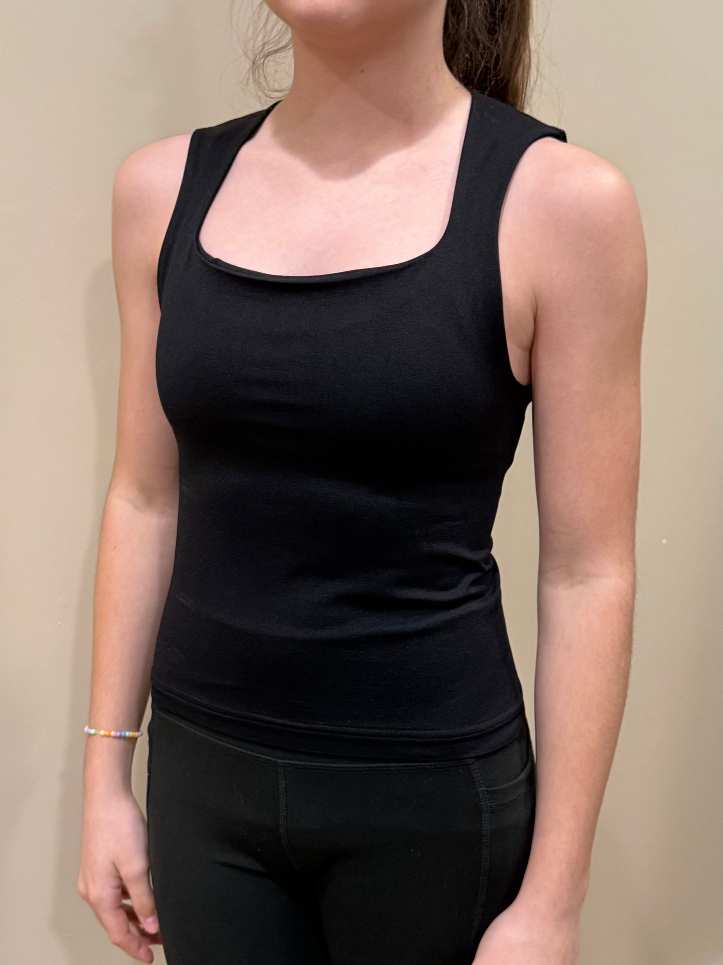 The Essential Square Neck Tank-Black