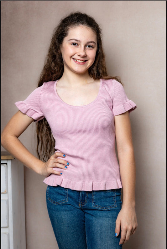 The Sweet Ruffle Tee- Pink